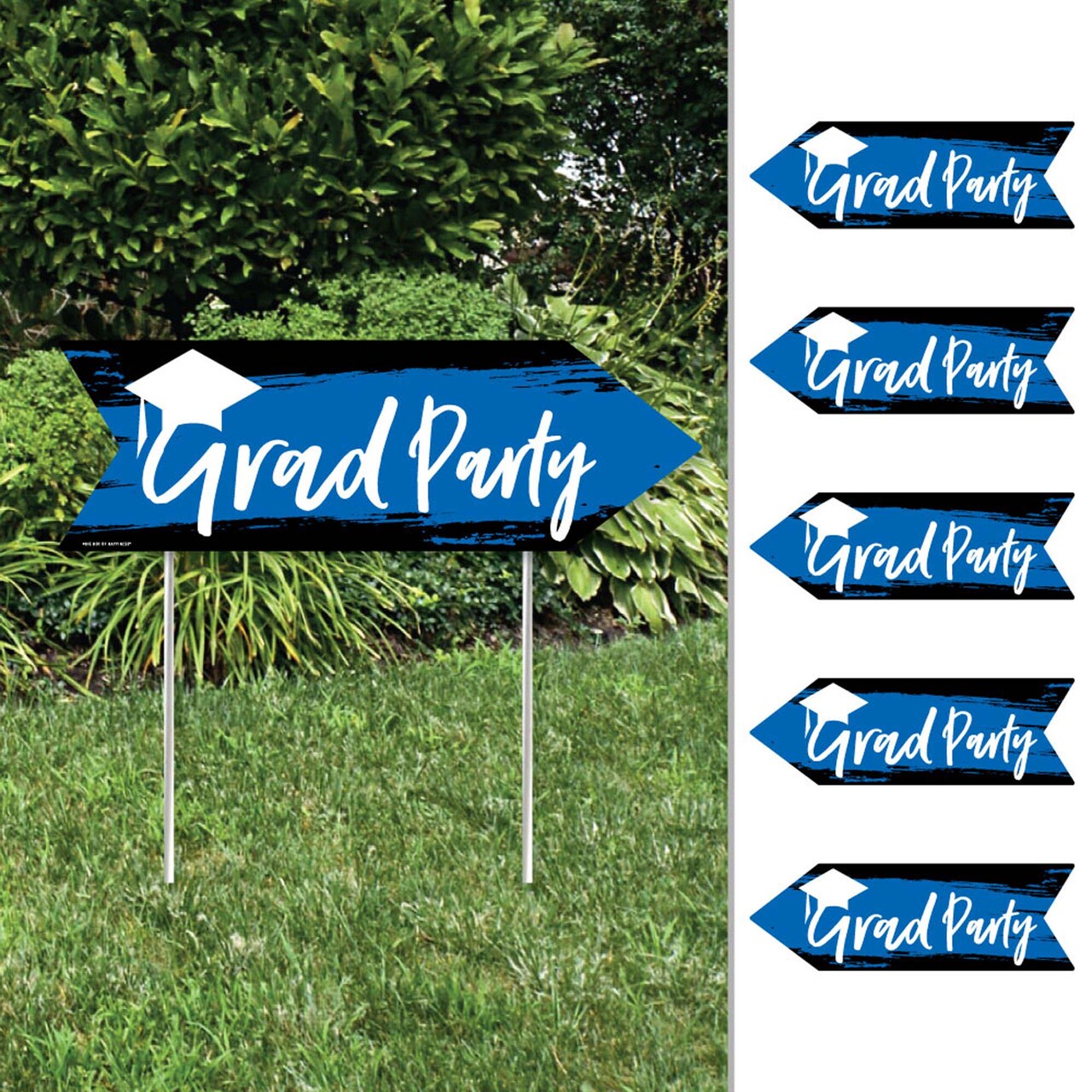Big Dot of Happiness Arrow Blue Graduation Party Direction Signs - Double Sided Outdoor Yard Signs - Set of 6